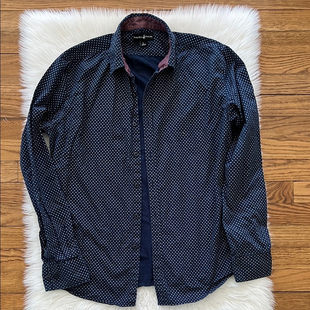 Beverly Hills Polo Club Men's Navy Blue Polka Dot button down Shirt